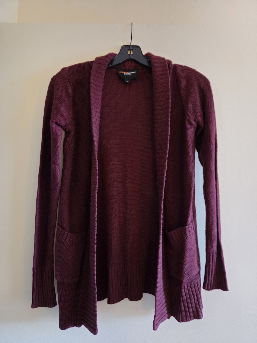 Ambiance Maroon Open-Front Pocket Cardigan